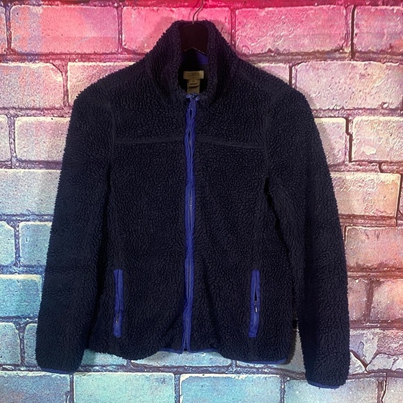 J.Crew XS Navy Faux Fur Sherpa Fleece Jacket Zip-Up Women’s Cozy - Picture 2 of 10